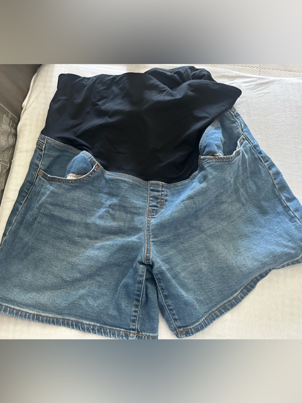Isabel maternity Light Blue Denim Shorts with Blue Waistband